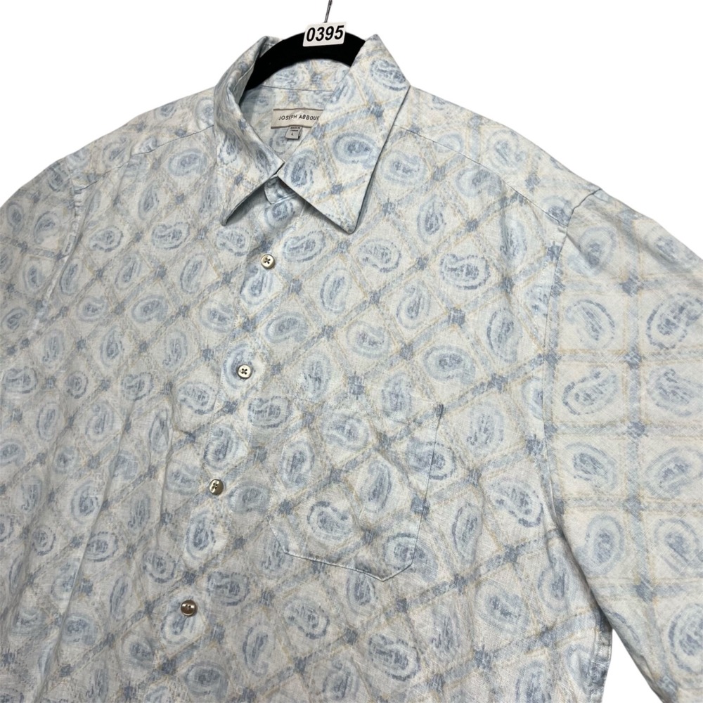 Joseph Abboud Shirt Mens Large White Geometric Patten Linen Short Sleeve‎ Beach